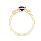Certified 1.5 Carat Oval Lab Grown Blue Sapphire Engagement Ring with Diamond Trio AAAA - Rosec Jewels