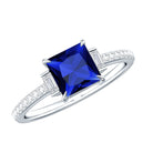 Rosec Jewels-Princess Cut Created Blue Sapphire Solitaire Engagement Ring With Moissanite