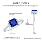 Rosec Jewels-Princess Cut Created Blue Sapphire Solitaire Engagement Ring With Moissanite