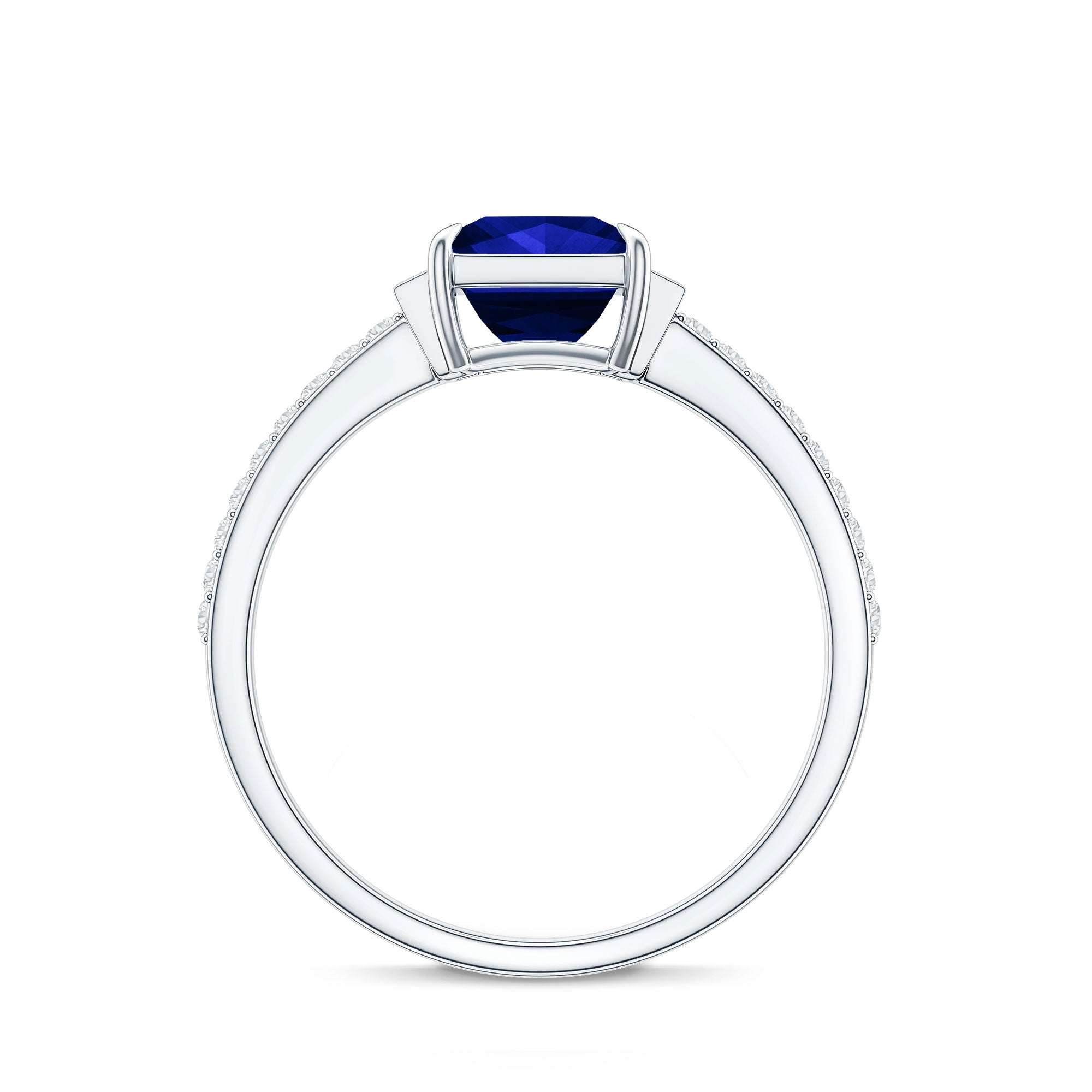 Rosec Jewels-Princess Cut Created Blue Sapphire Solitaire Engagement Ring With Moissanite