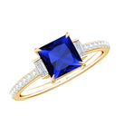 Rosec Jewels-Princess Cut Created Blue Sapphire Solitaire Engagement Ring With Moissanite