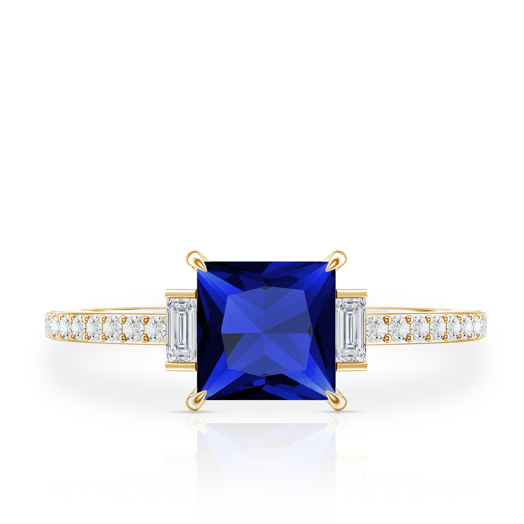 Rosec Jewels-Princess Cut Created Blue Sapphire Solitaire Engagement Ring With Moissanite