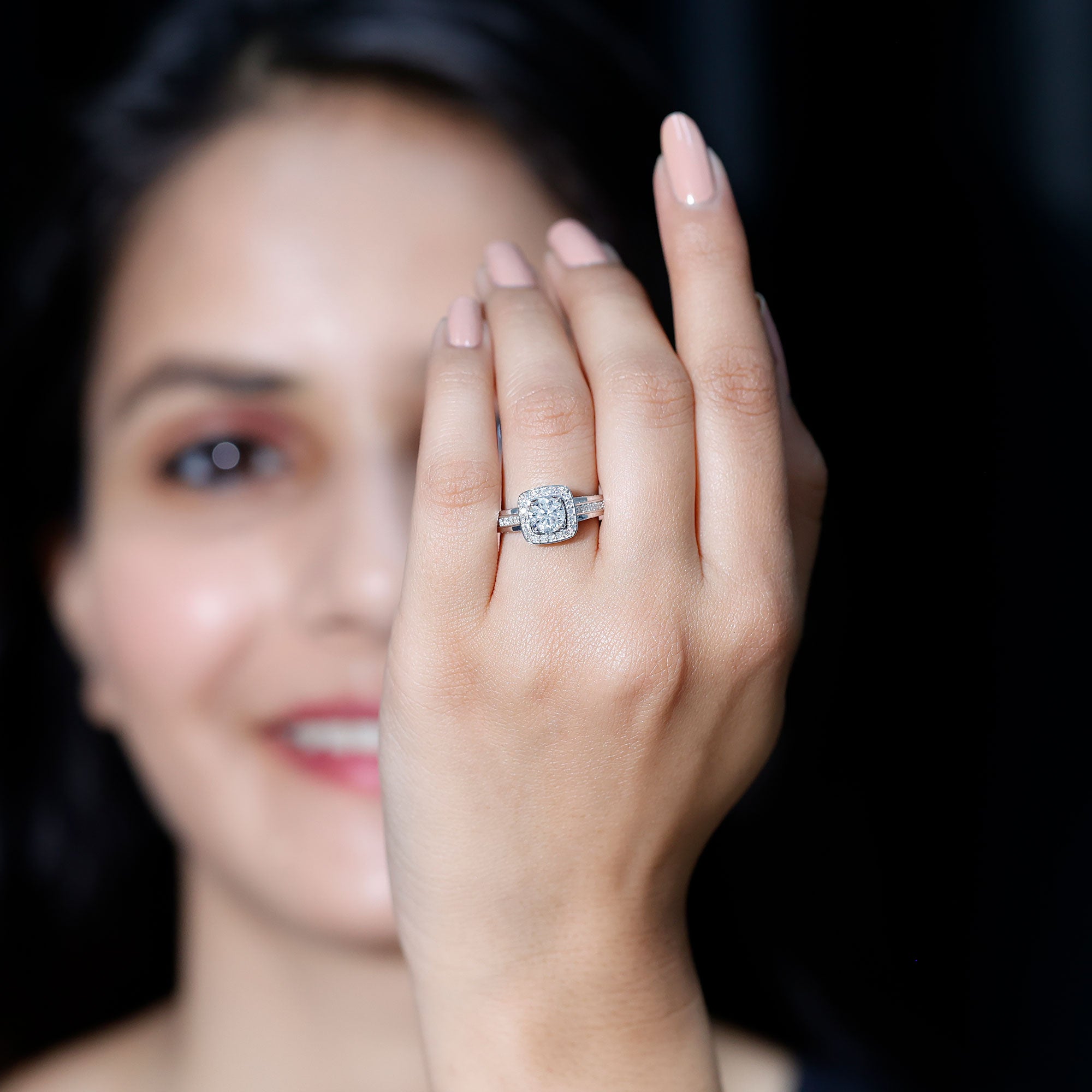 Classic Moissanite Halo Engagement Ring with Certificate D-VS1 - Rosec Jewels
