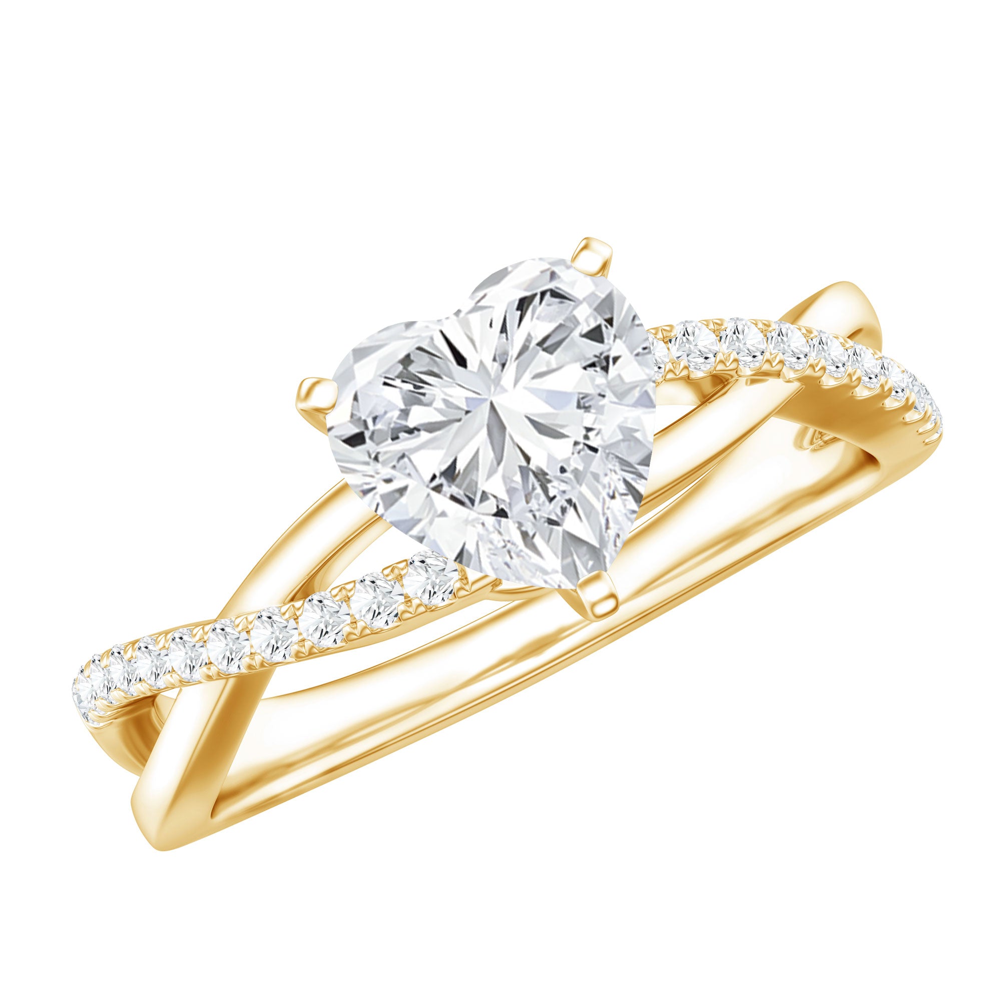 Heart Shape Moissanite Crossover Engagement Ring for Her D-VS1 - Rosec Jewels