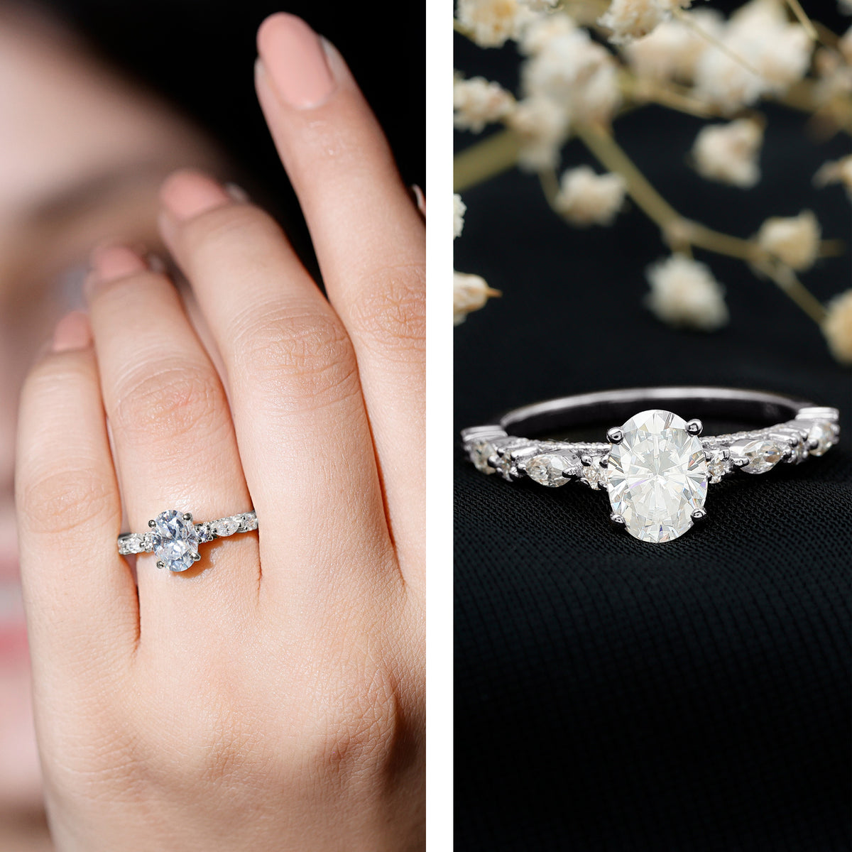 Oval Moissanite Solitaire Engagement Ring in Claw Setting D-VS1 - Rosec Jewels