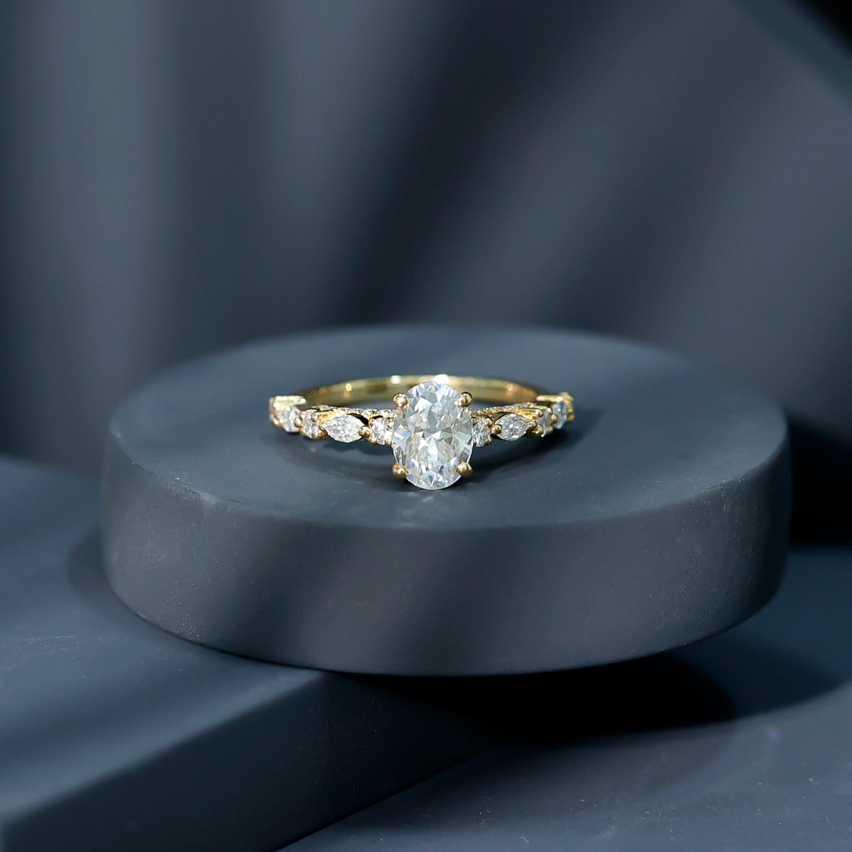 Oval Moissanite Solitaire Engagement Ring in Claw Setting D-VS1 - Rosec Jewels