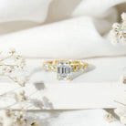 Octagon Moissanite Solitaire Engagement Ring with Side Stones D-VS1 - Rosec Jewels