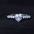 Heart Shape Moissanite Solitaire Engagement Ring with Side Stones Moissanite - ( D-VS1 ) - Color and Clarity - Rosec Jewels