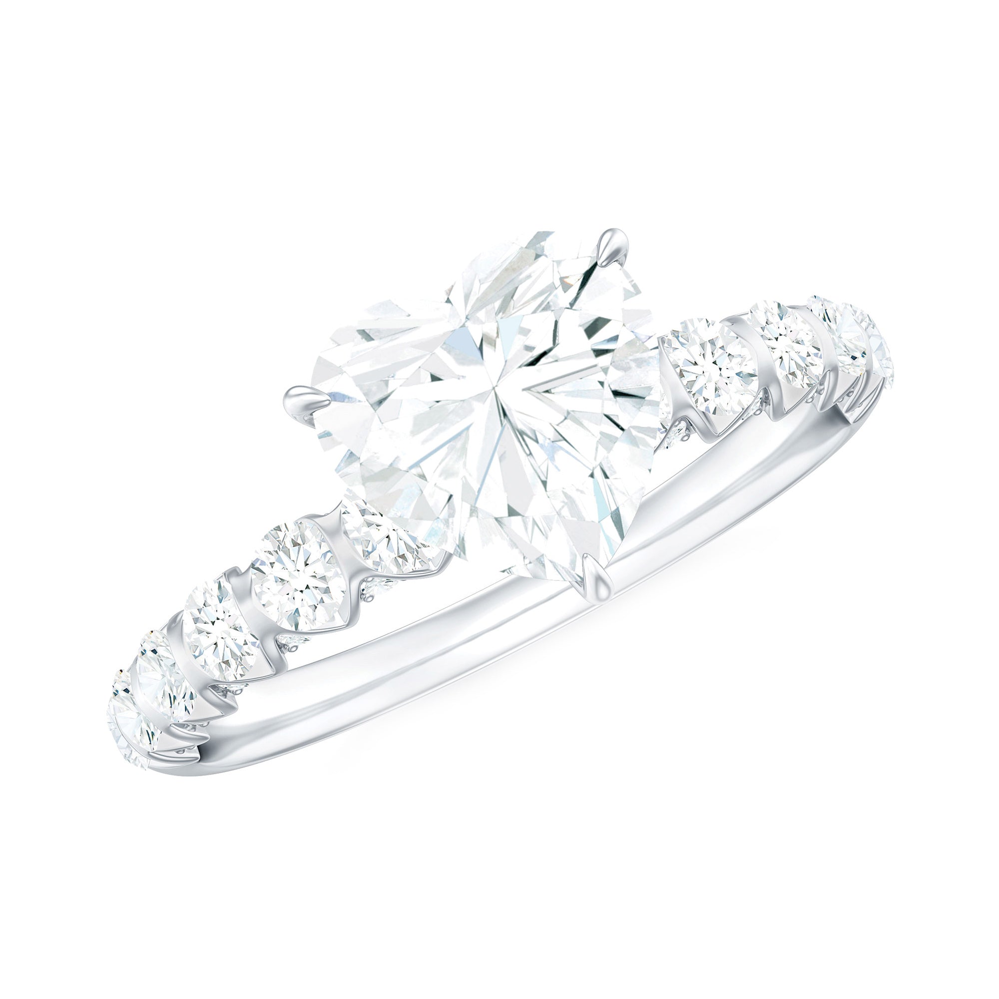 Heart Shape Moissanite Solitaire Engagement Ring With Side Stones