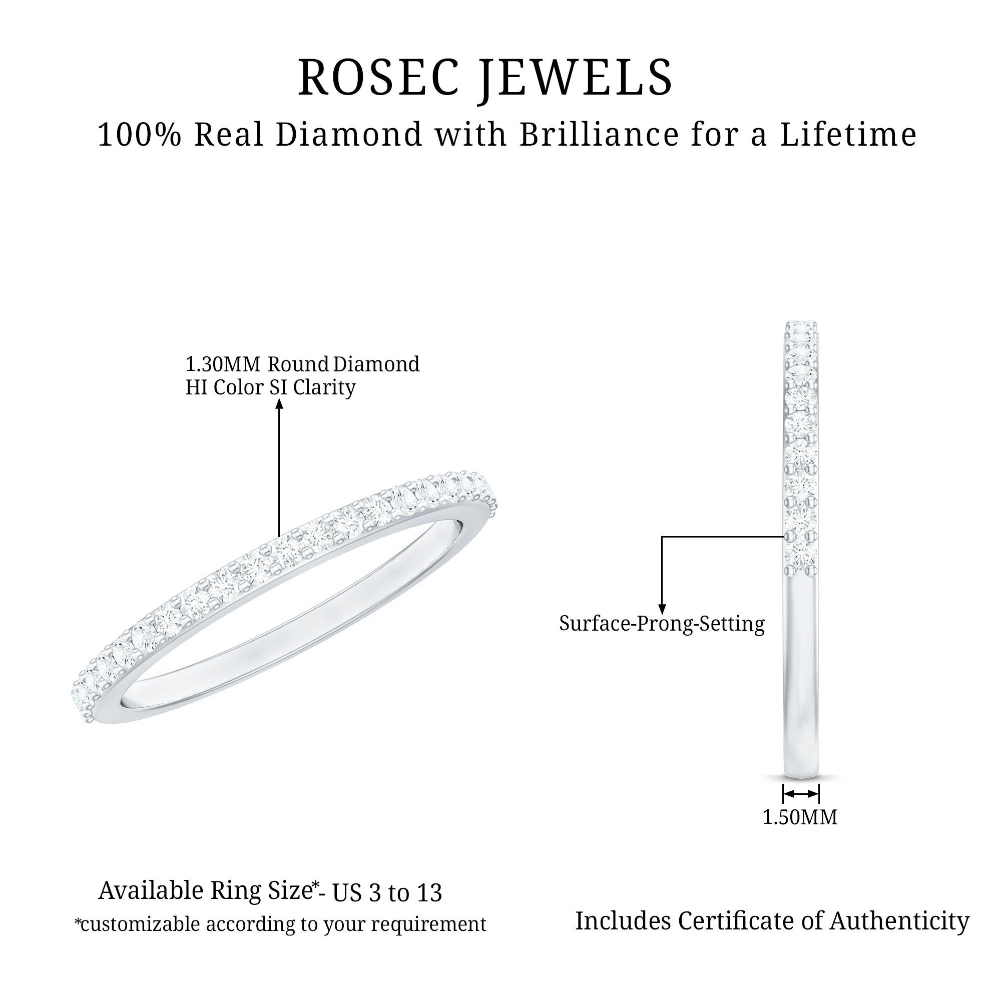 Rosec Jewels-Round Cut Diamond Stackable Eternity Band