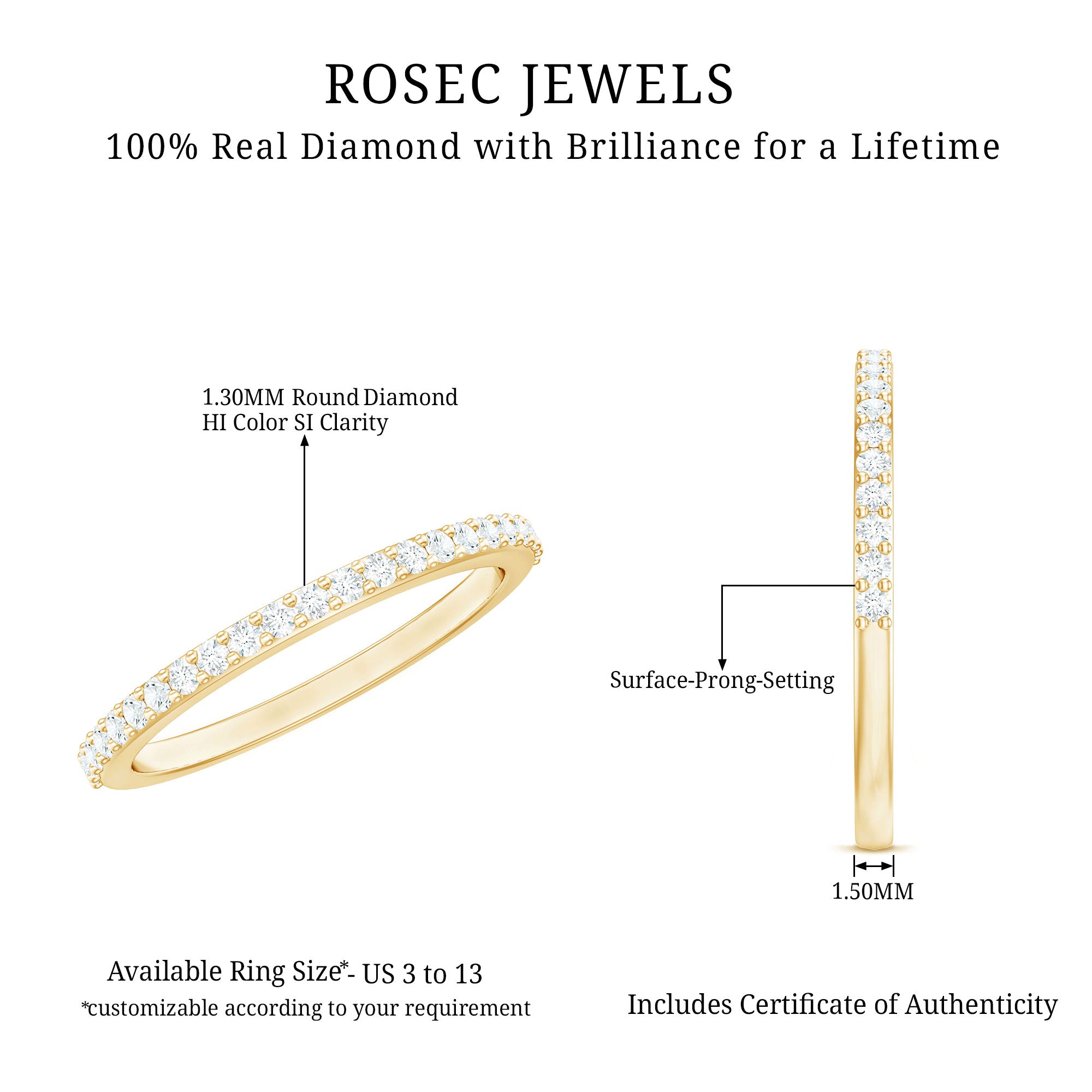 Rosec Jewels-Round Cut Diamond Stackable Eternity Band