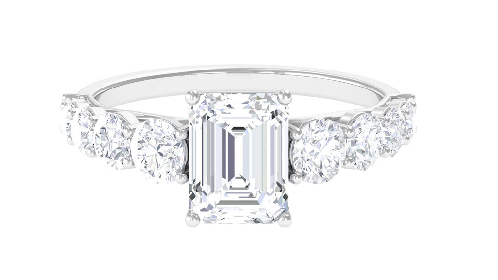 3.5 CT Octagon Cut Moissanite Solitaire Ring with Side Stones Moissanite - ( D-VS1 ) - Color and Clarity - Rosec Jewels