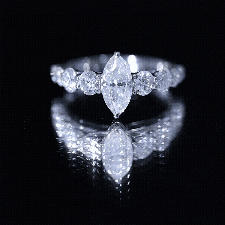 Rosec Jewels-Marquise Moissanite Engagement Ring With Side Stones