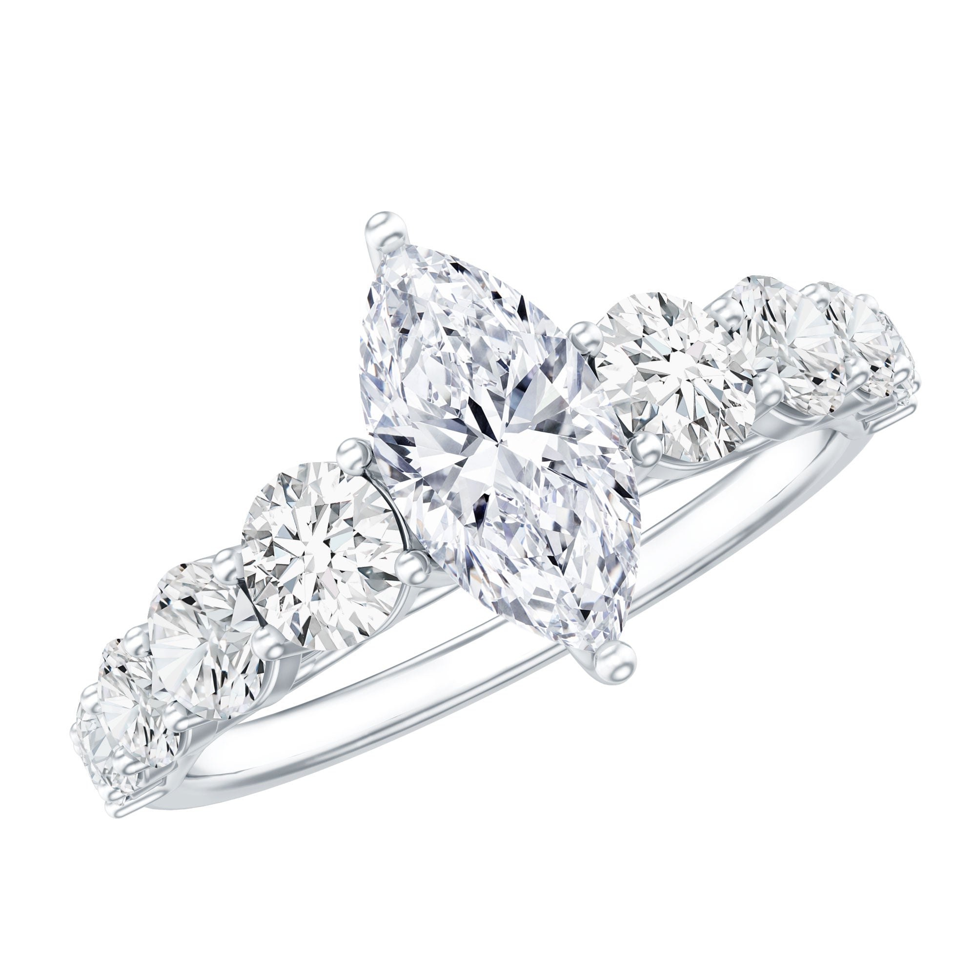 Rosec Jewels-Marquise Moissanite Engagement Ring With Side Stones