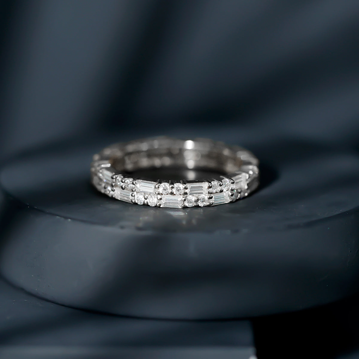 Double Row Moissanite Stackable Eternity Band Ring D-VS1 - Rosec Jewels