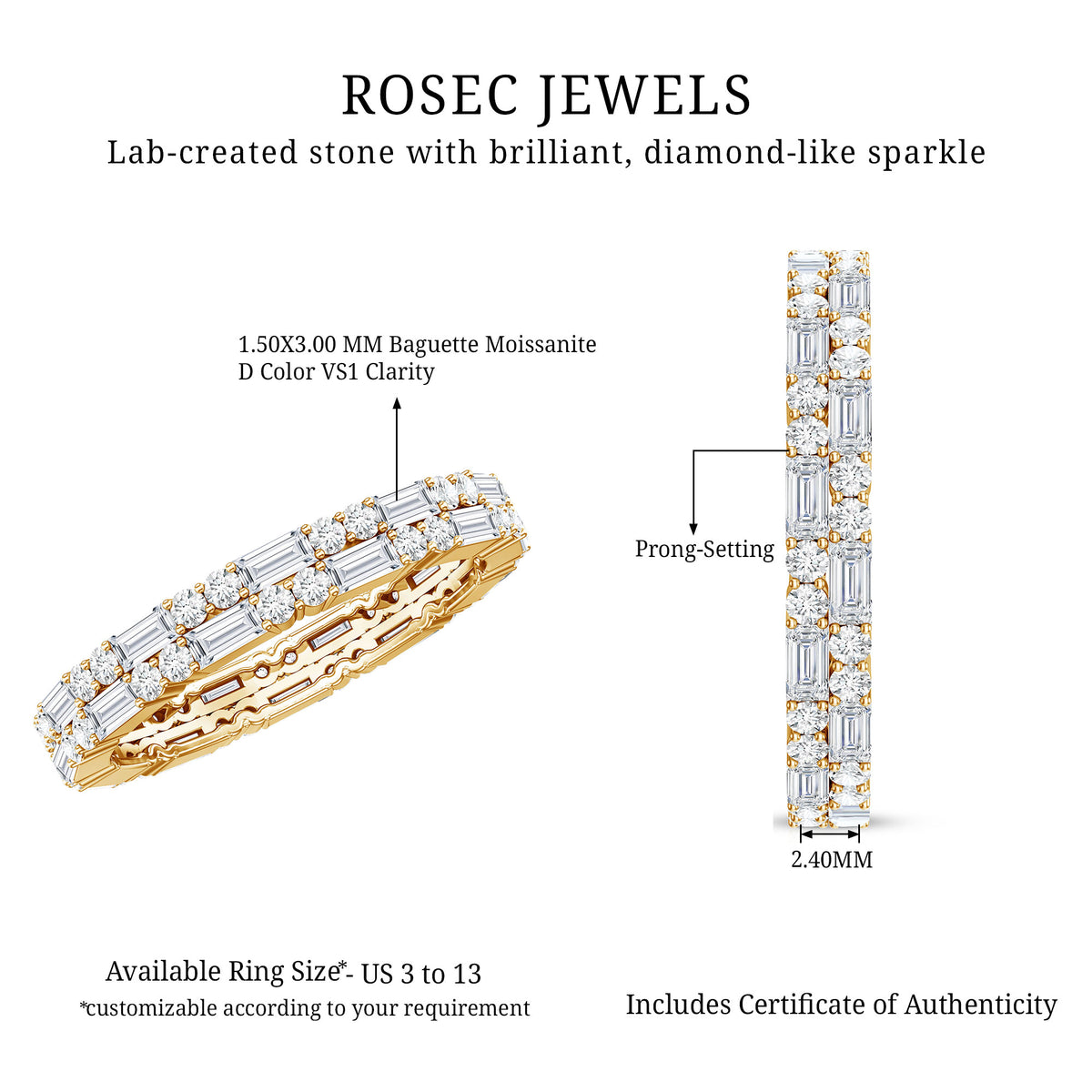 Double Row Moissanite Stackable Eternity Band Ring D-VS1 - Rosec Jewels