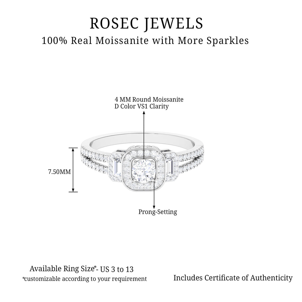 3/4 CT Moissanite Split Shank Engagement Ring Moissanite - ( D-VS1 ) - Color and Clarity - Rosec Jewels