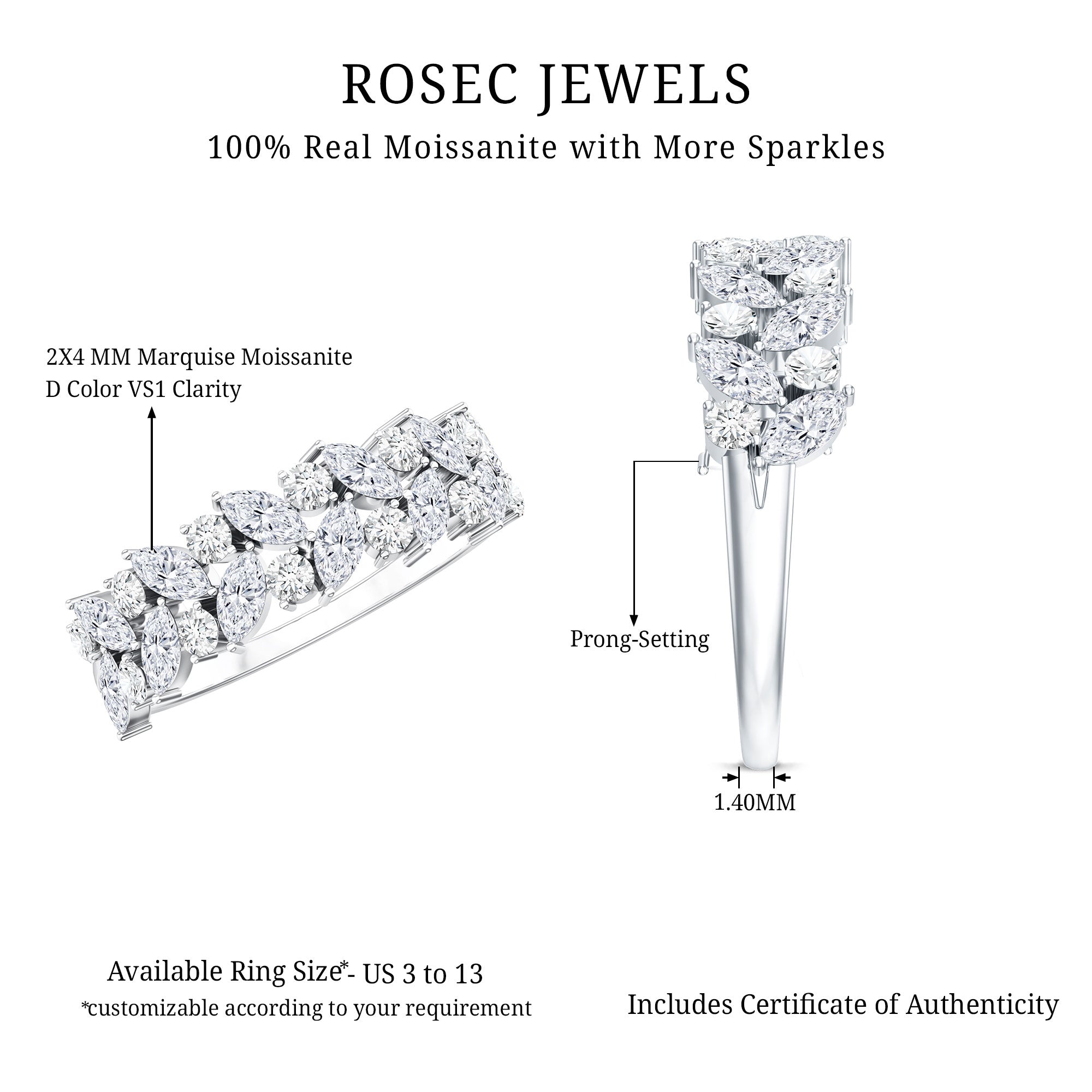 Certified Moissanite Cluster Eternity Band D-VS1 - Rosec Jewels