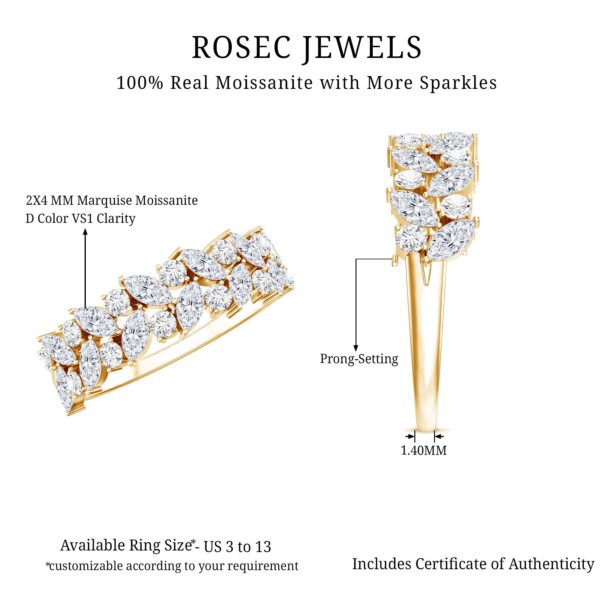 Certified Moissanite Cluster Eternity Band D-VS1 - Rosec Jewels