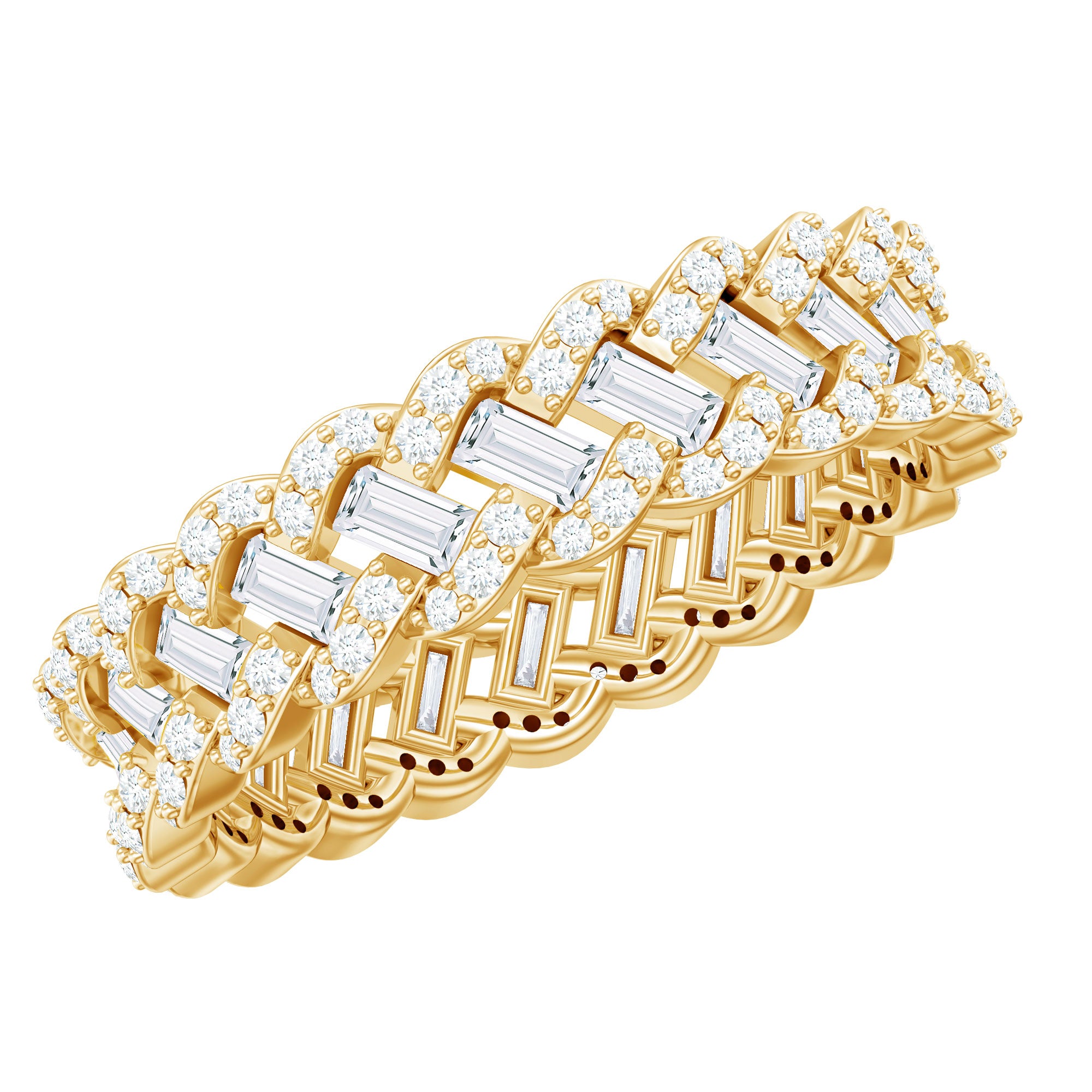 Baguette and Round Moissanite Braided Wedding Band D-VS1 - Rosec Jewels