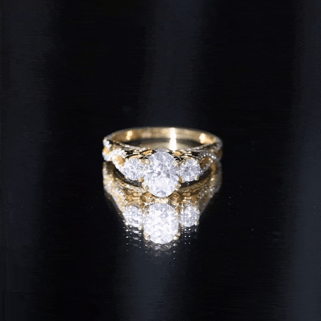 Certified Moissanite Three Stone Engagement Ring with Crossover Shank D-VS1 - Rosec Jewels