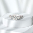 Certified Moissanite Three Stone Engagement Ring with Crossover Shank D-VS1 - Rosec Jewels