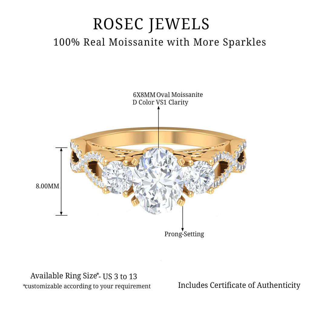 2.75 CT 3 Stone Moissanite Vintage Engagement Ring Moissanite - ( D-VS1 ) - Color and Clarity - Rosec Jewels