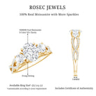 Certified Moissanite Three Stone Engagement Ring with Crossover Shank D-VS1 - Rosec Jewels