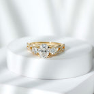 Certified Moissanite Three Stone Engagement Ring with Crossover Shank D-VS1 - Rosec Jewels