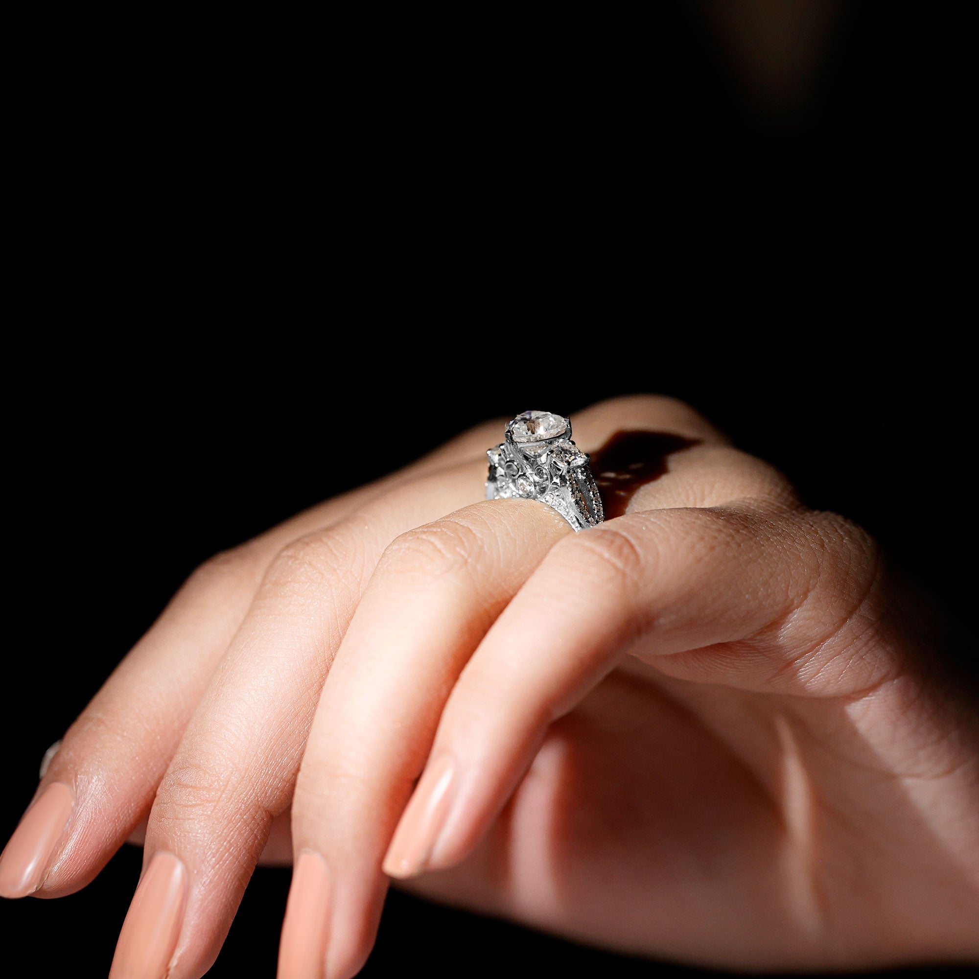 Rosec Jewels-1.5 Carat Heart Moissanite 3 Stone Engagement Ring in Crossover Band