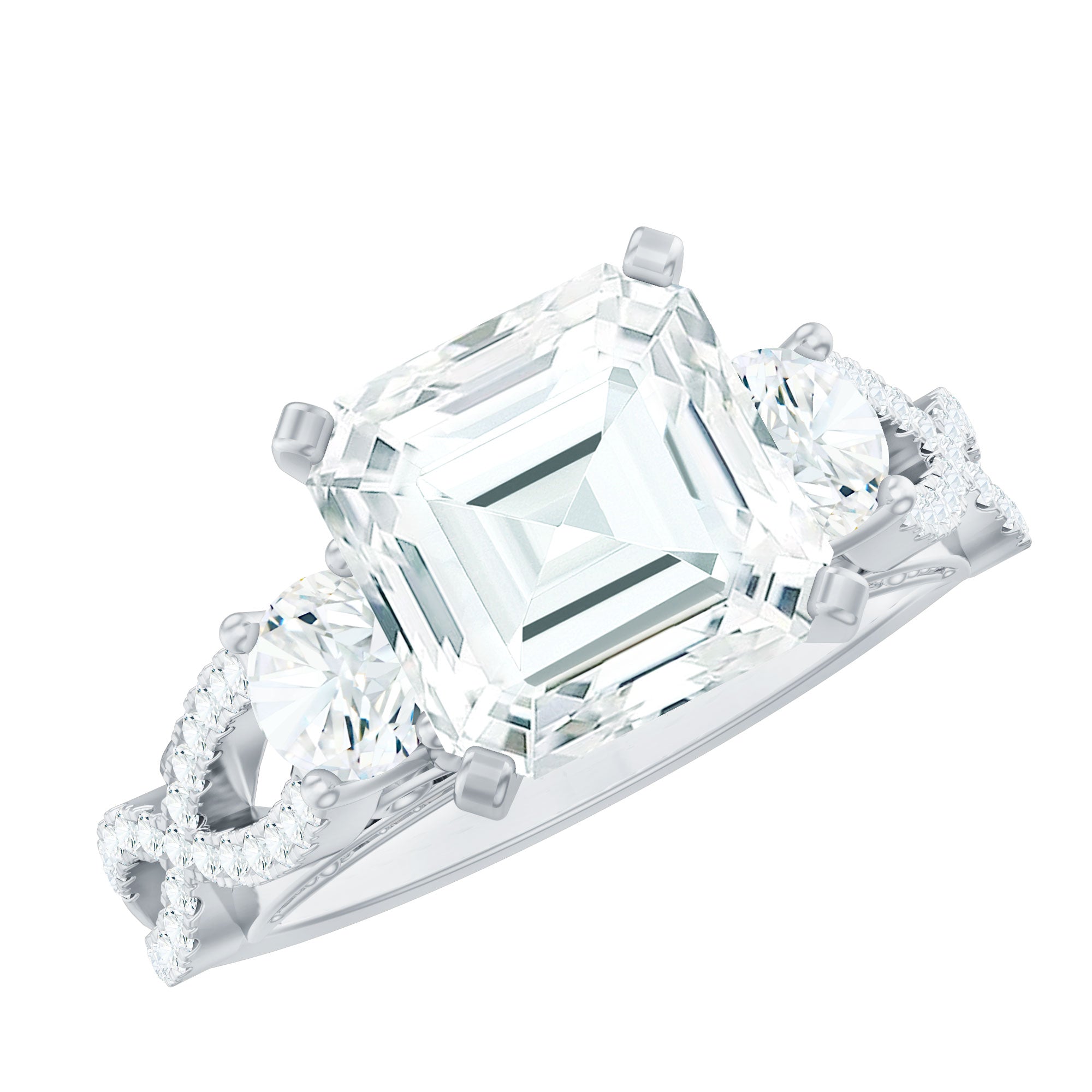 Asscher Cut Certified Moissanite Vintage Looking Engagement Ring