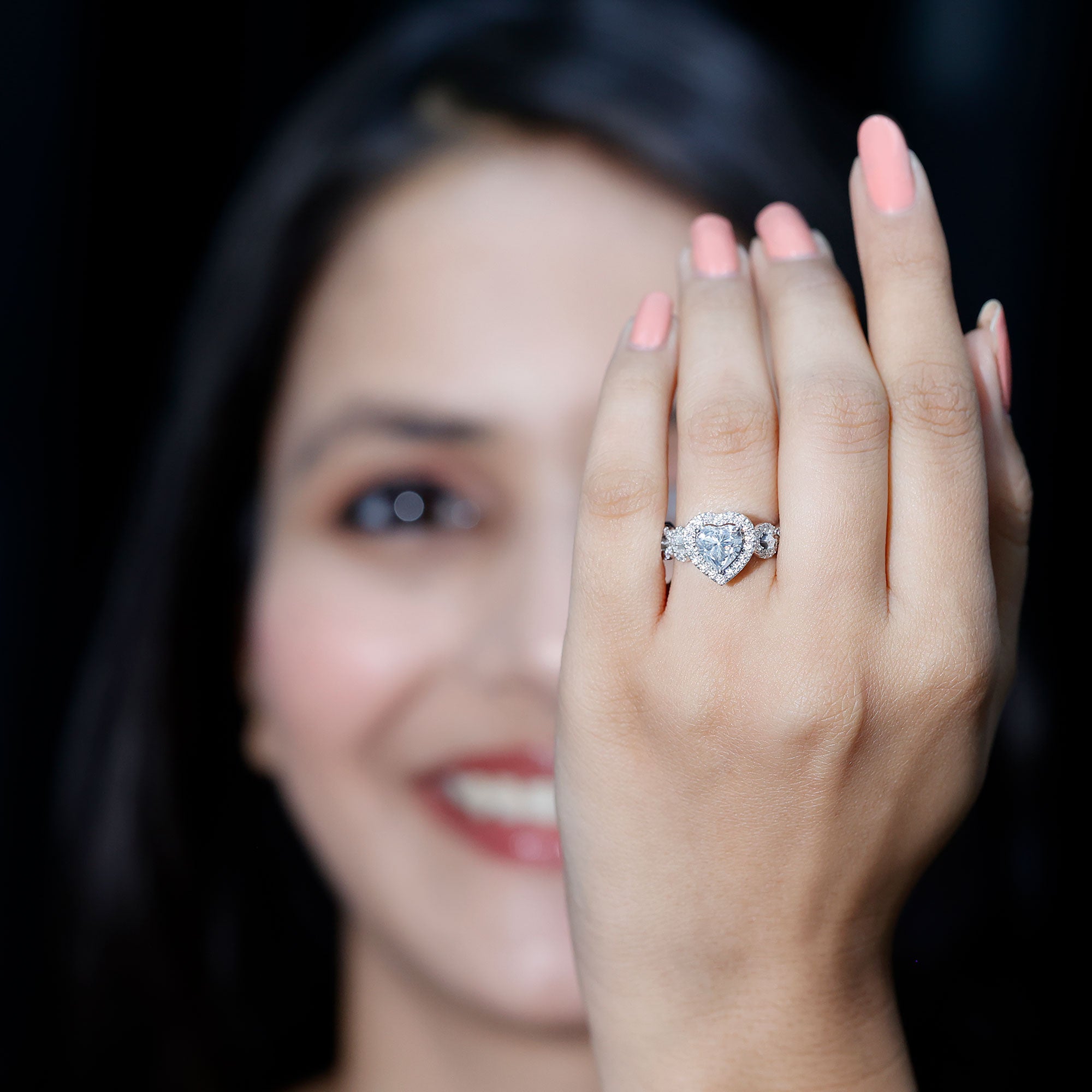 1.5 CT Heart Shape Moissanite Engagement Ring with Accent D-VS1 - Rosec Jewels