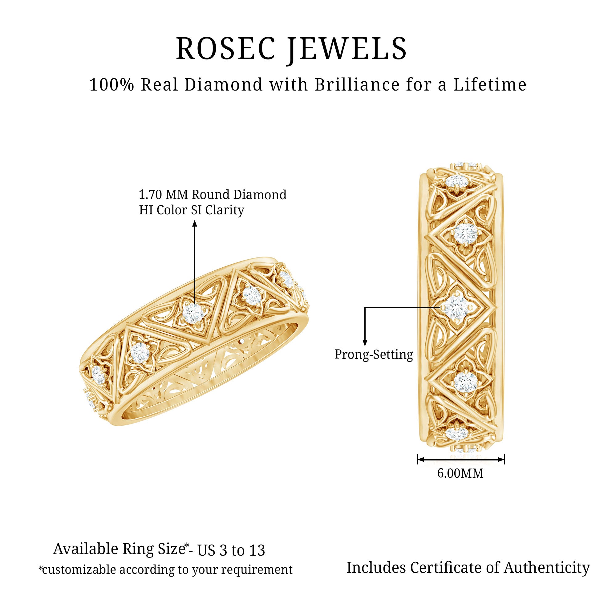 Rosec Jewels-Vintage Style Diamond Wedding Band Ring