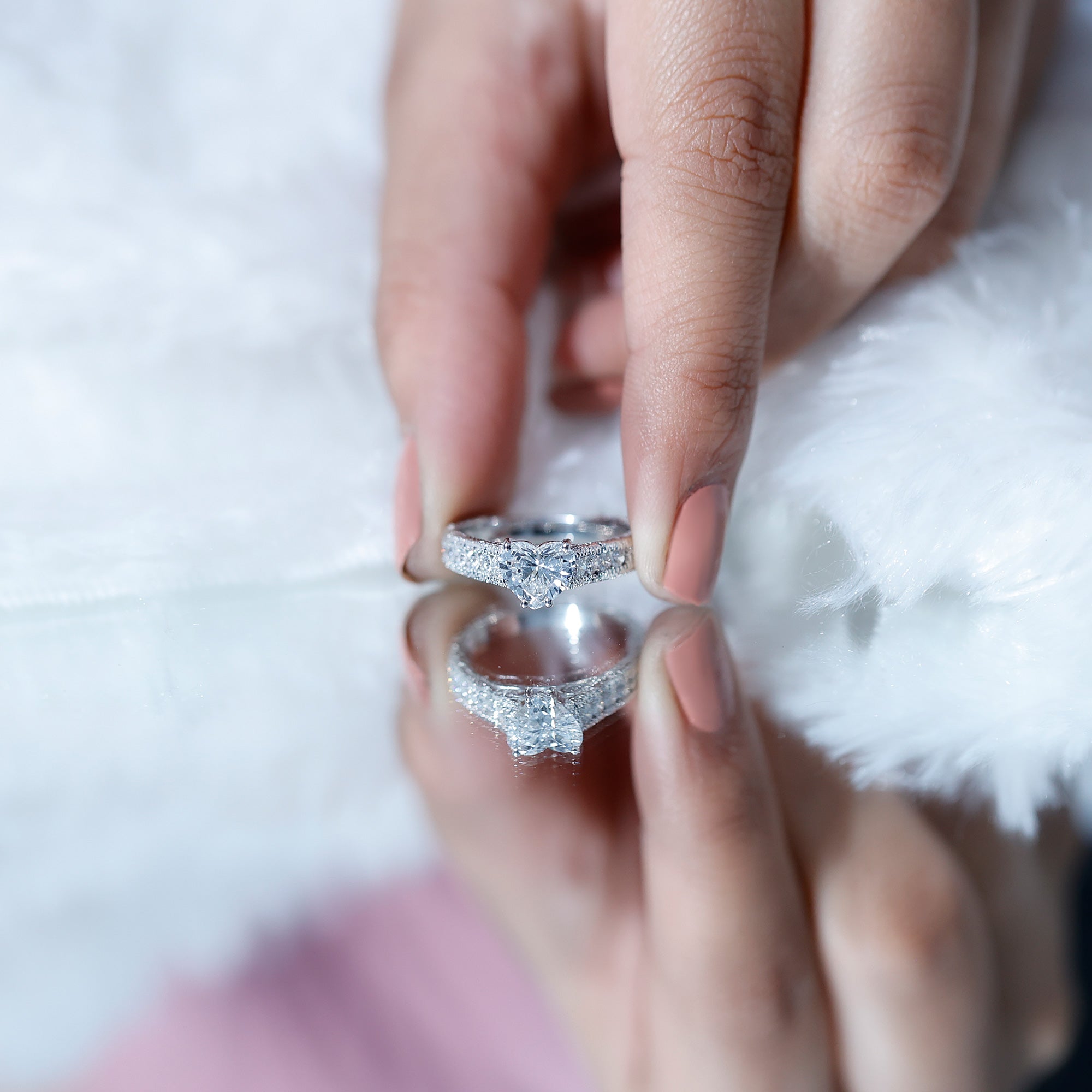 2 CT Moissanite Heart Engagement Ring with Beaded Details D-VS1 - Rosec Jewels
