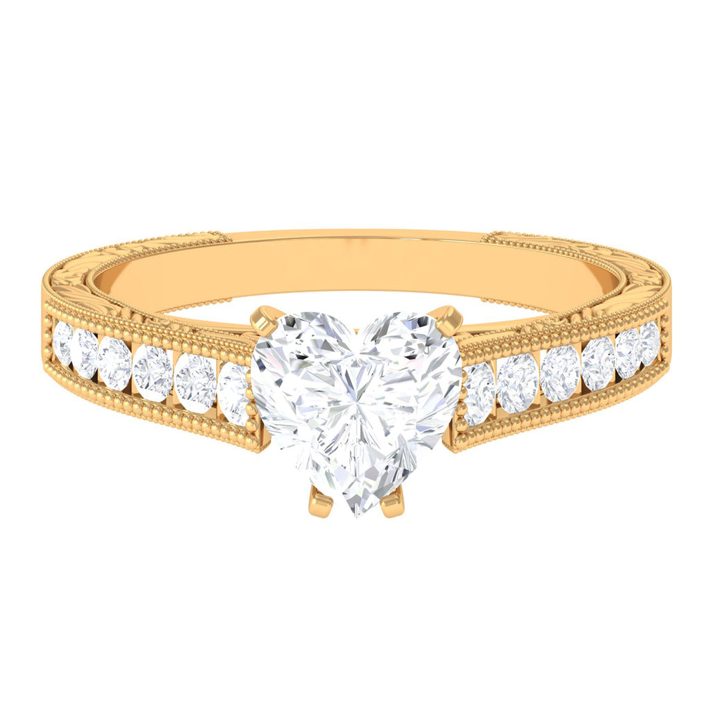 2.25 CT Certified Moissanite Heart Engagement Ring with Gold Beaded Details Moissanite - ( D-VS1 ) - Color and Clarity - Rosec Jewels