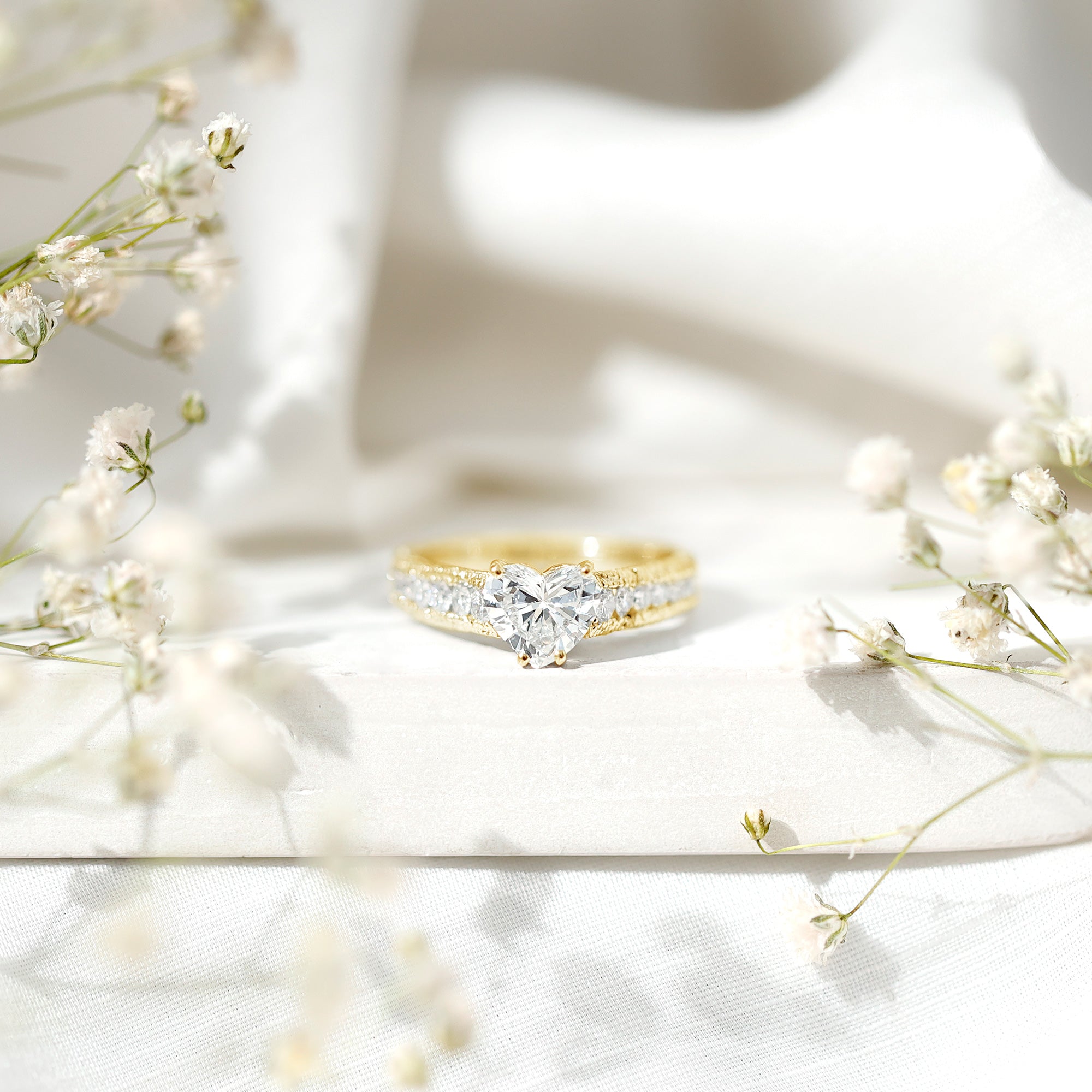 2 CT Moissanite Heart Engagement Ring with Beaded Details D-VS1 - Rosec Jewels