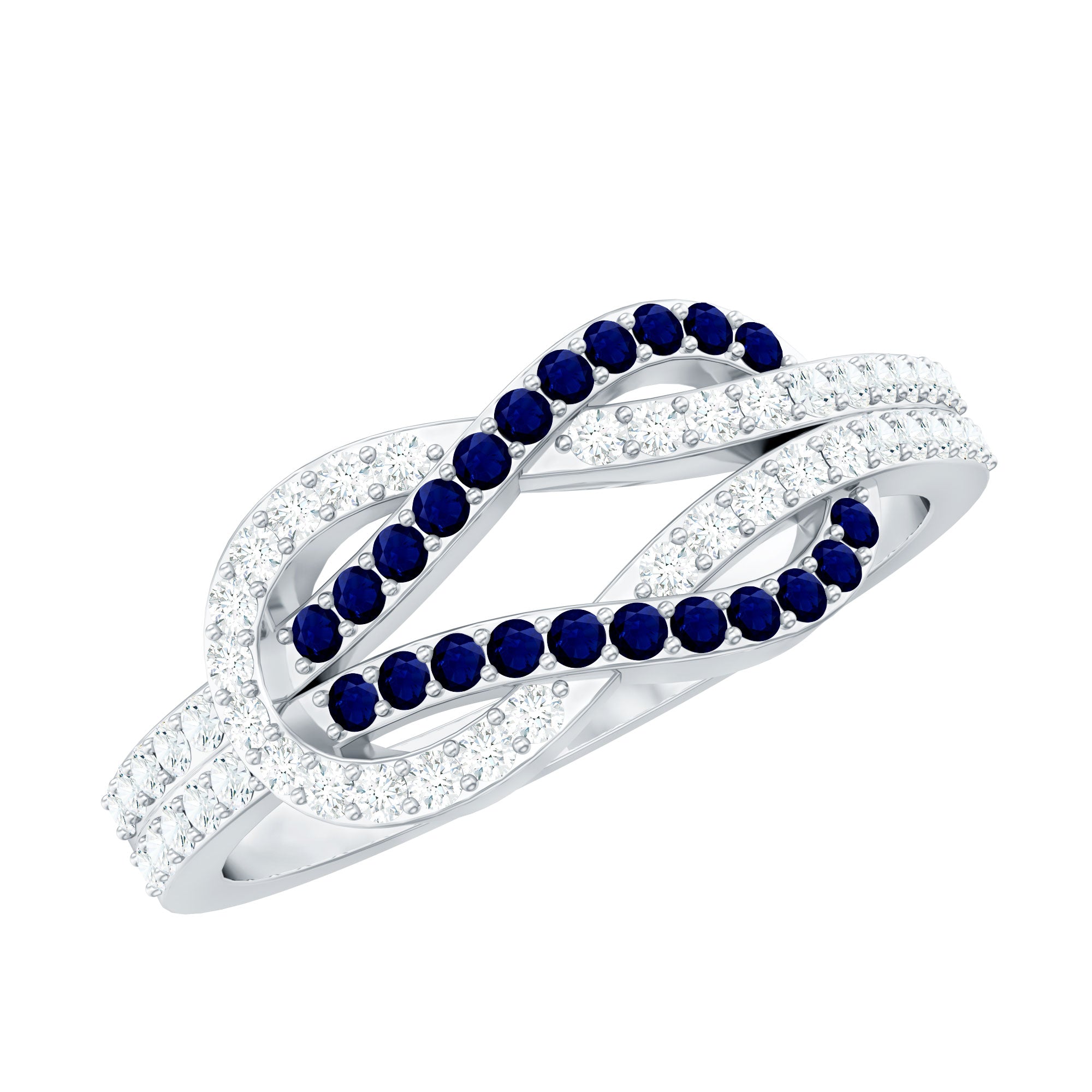 Rosec Jewels-Natural Blue Sapphire Diamond Interlock Ring for Women