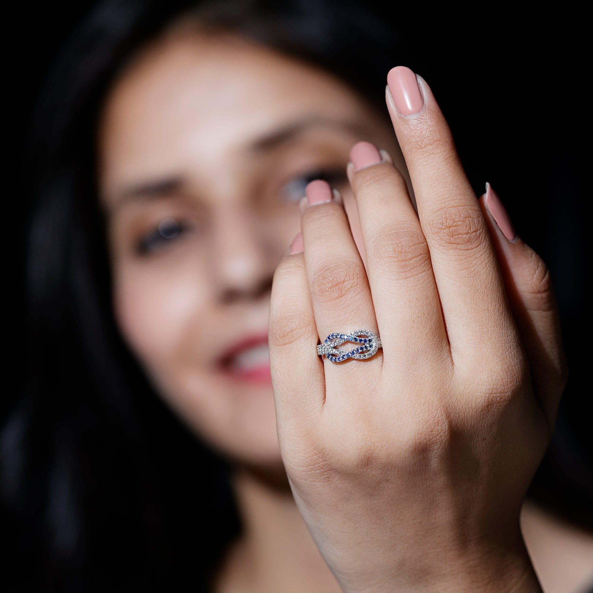 Rosec Jewels-Natural Blue Sapphire Diamond Interlock Ring for Women