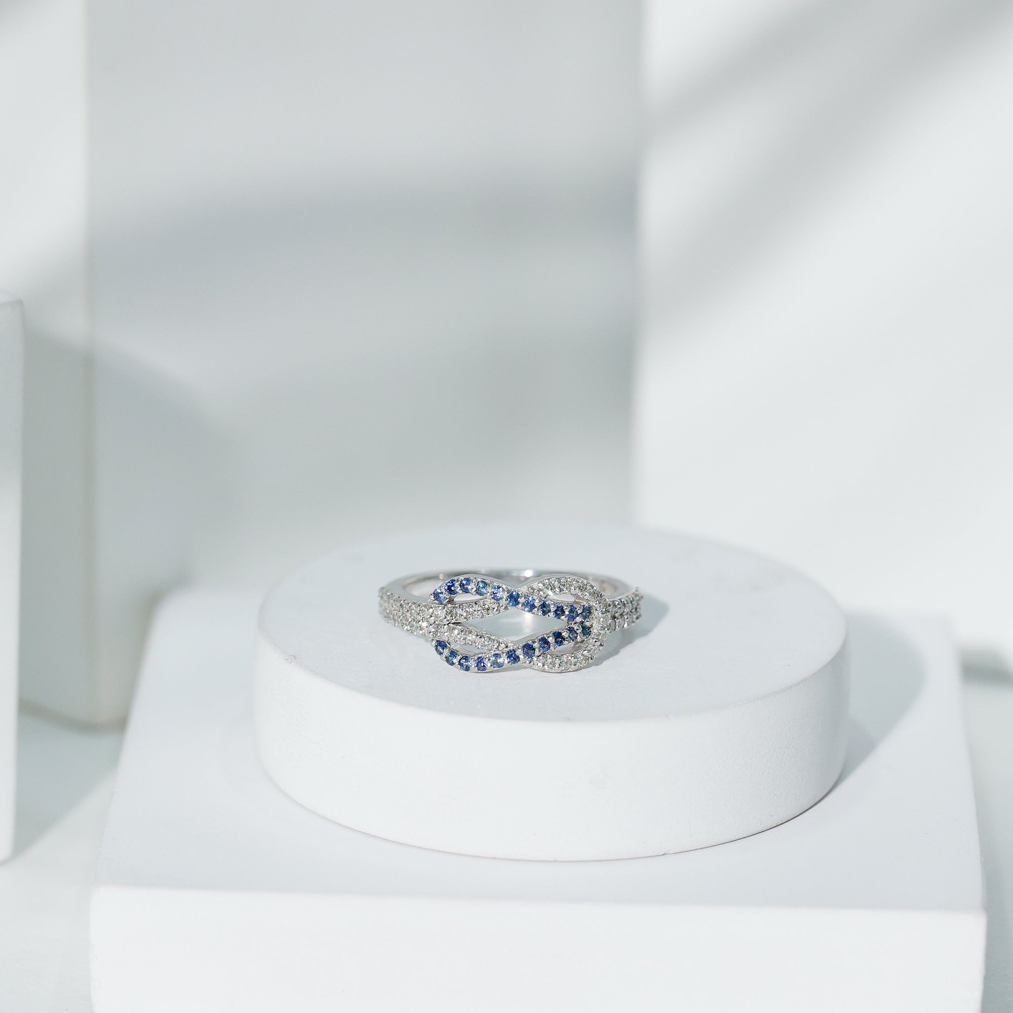 Rosec Jewels-Natural Blue Sapphire Diamond Interlock Ring for Women