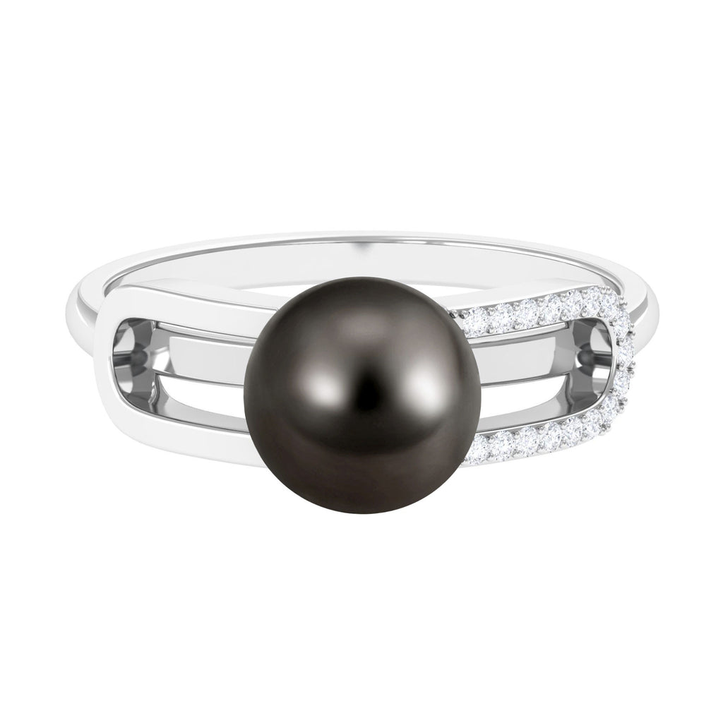 Split Shank Tahitian Pearl Solitaire Engagement Ring with Diamond Tahitian pearl - ( AAA ) - Quality - Rosec Jewels