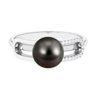 Rosec Jewels-Split Shank Tahitian Pearl Solitaire Engagement Ring with Diamond