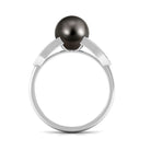 Rosec Jewels-Split Shank Tahitian Pearl Solitaire Engagement Ring with Diamond