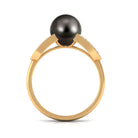 Rosec Jewels-Split Shank Tahitian Pearl Solitaire Engagement Ring with Diamond
