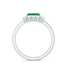 Rosec Jewels-Natural Emerald Cut Emerald Diamond East West Engagement Ring and Wedding Band Set