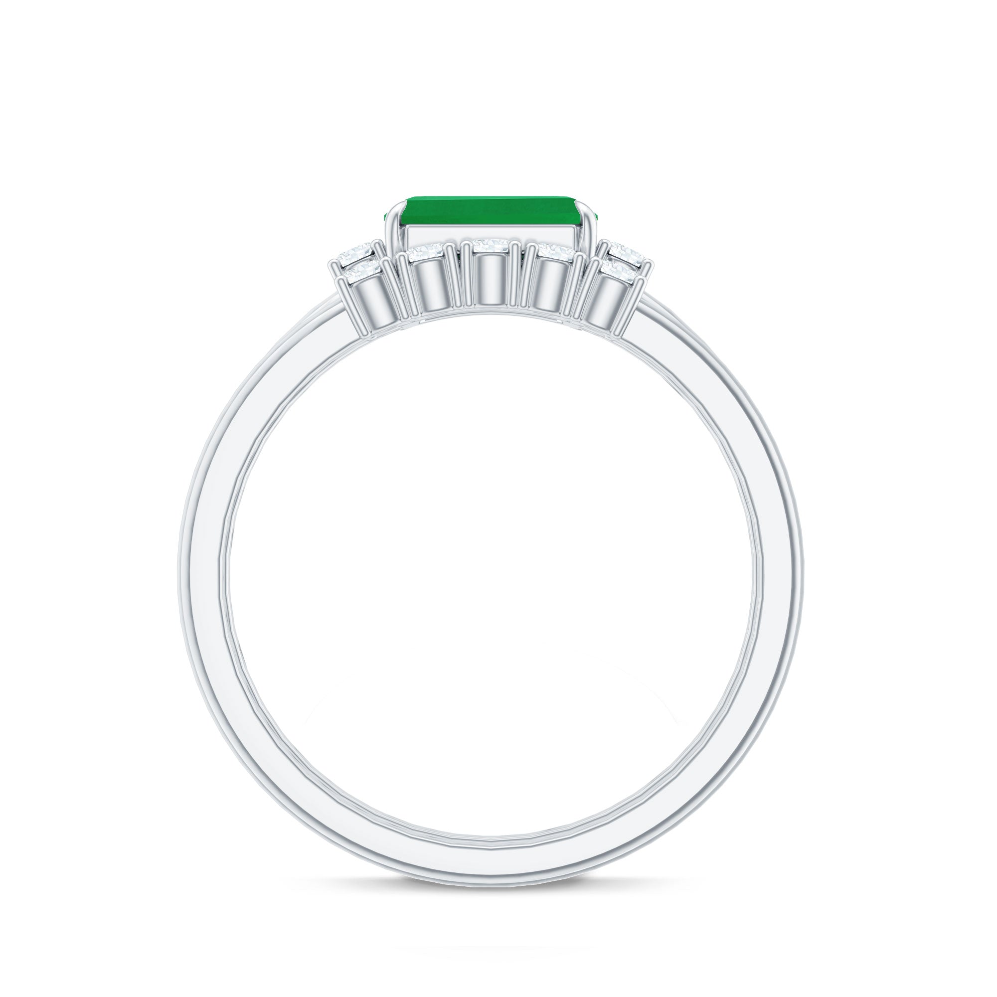 Rosec Jewels-Natural Emerald Cut Emerald Diamond East West Engagement Ring and Wedding Band Set