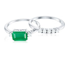 Rosec Jewels-Natural Emerald Cut Emerald Diamond East West Engagement Ring and Wedding Band Set