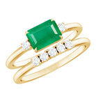 Rosec Jewels-Natural Emerald Cut Emerald Diamond East West Engagement Ring and Wedding Band Set