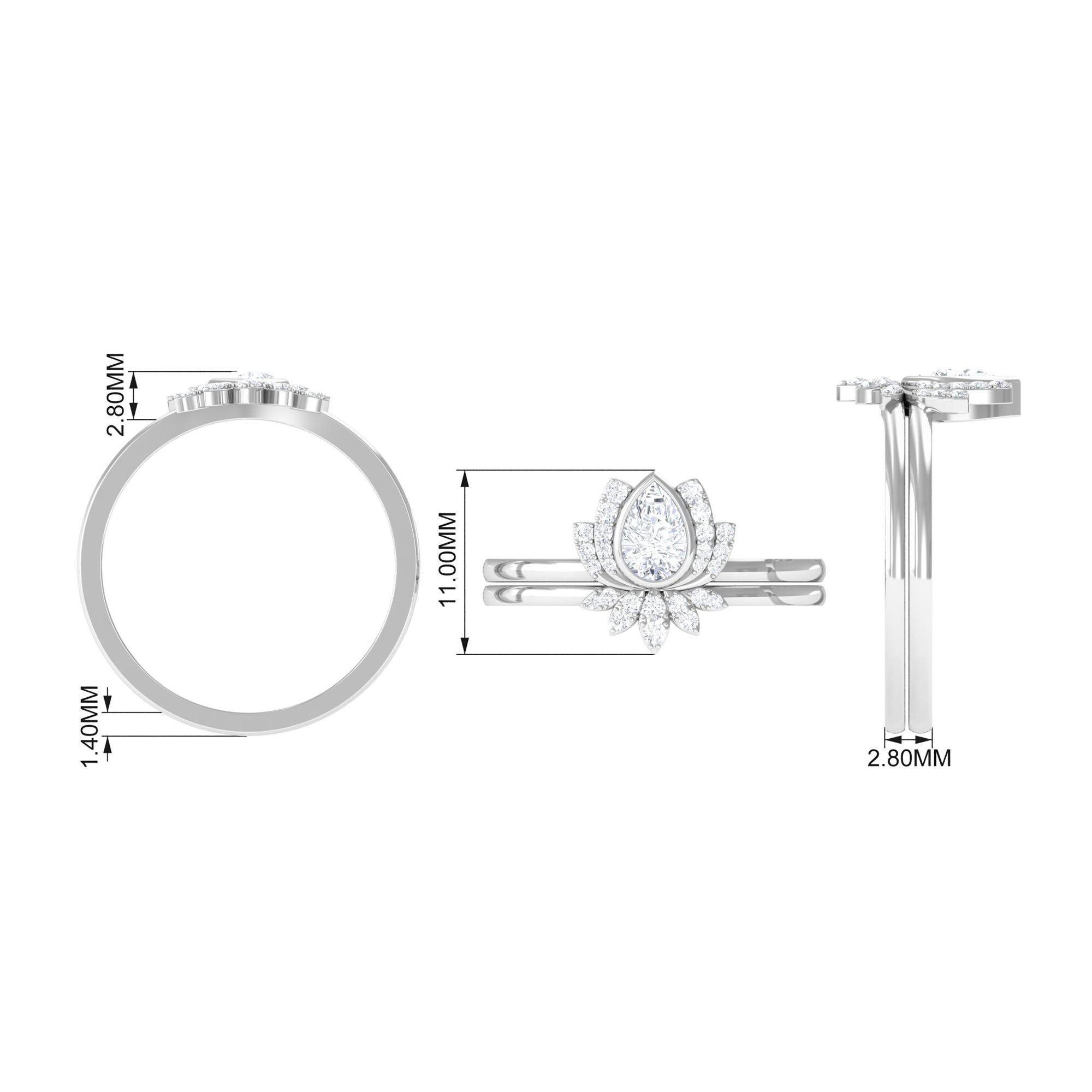 3/4 CT Moissanite Lotus Flower Bridal Ring Set Moissanite - ( D-VS1 ) - Color and Clarity - Rosec Jewels
