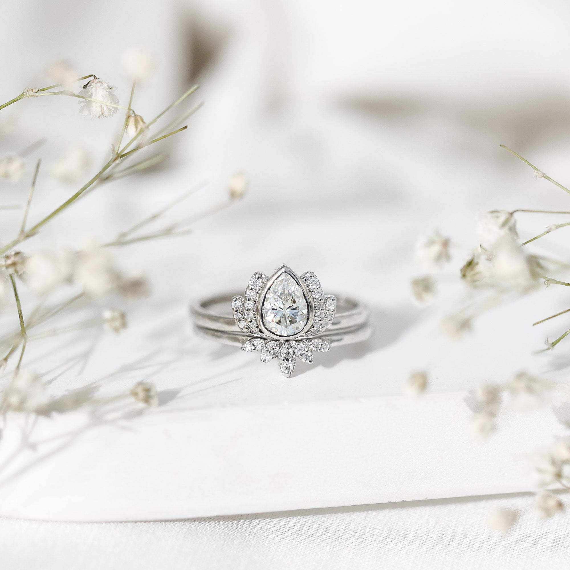 Rosec Jewels-Certified Moissanite Lotus Flower Bridal Ring Set