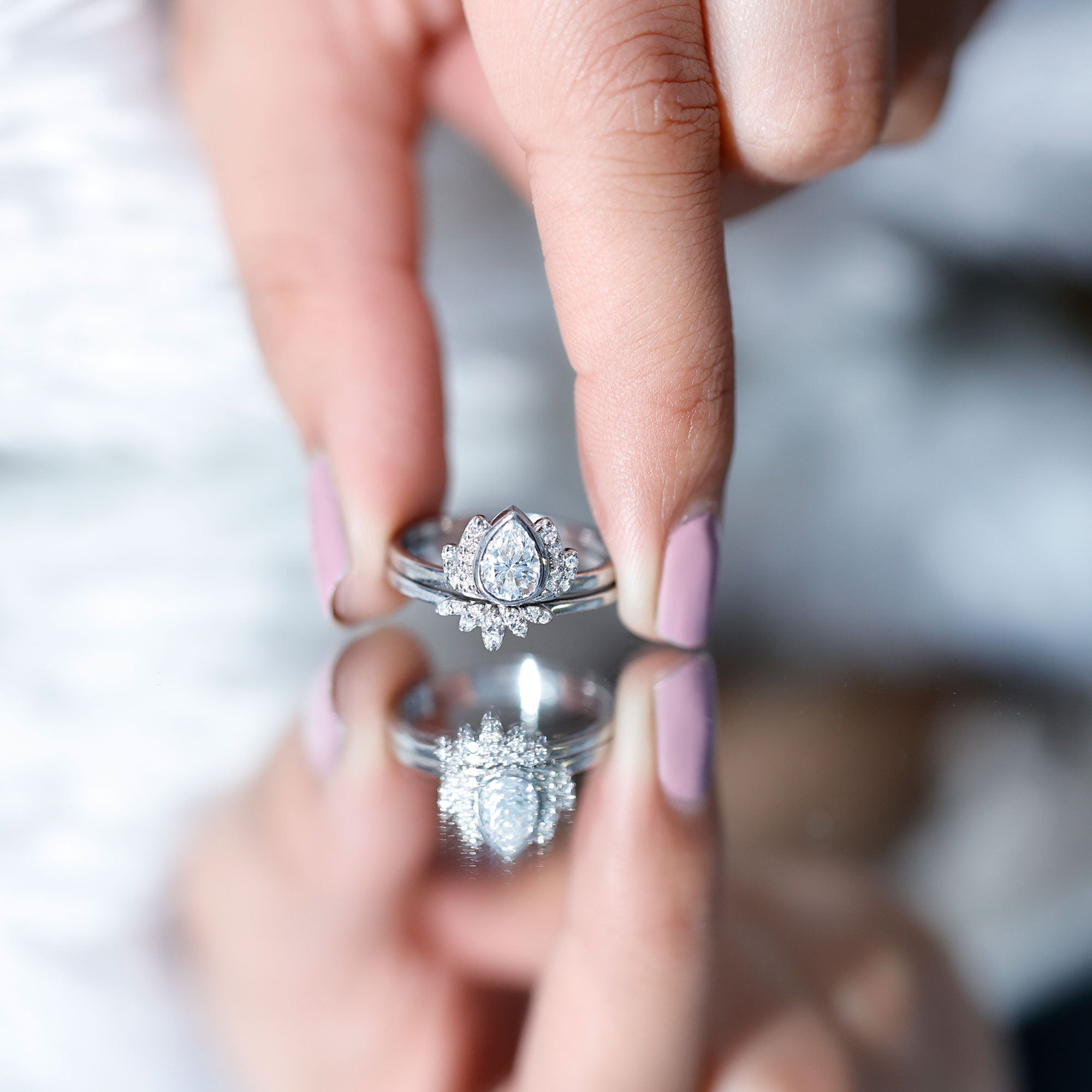 Rosec Jewels-Certified Moissanite Lotus Flower Bridal Ring Set